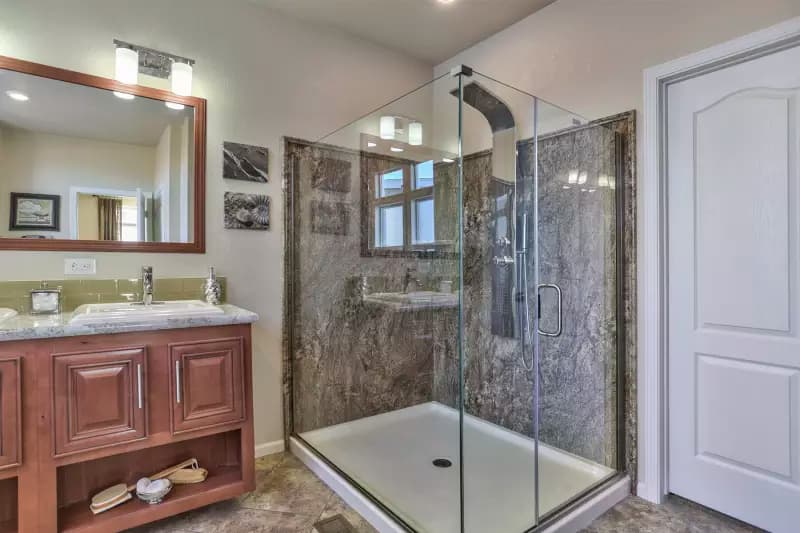 Redwood bathroom home features