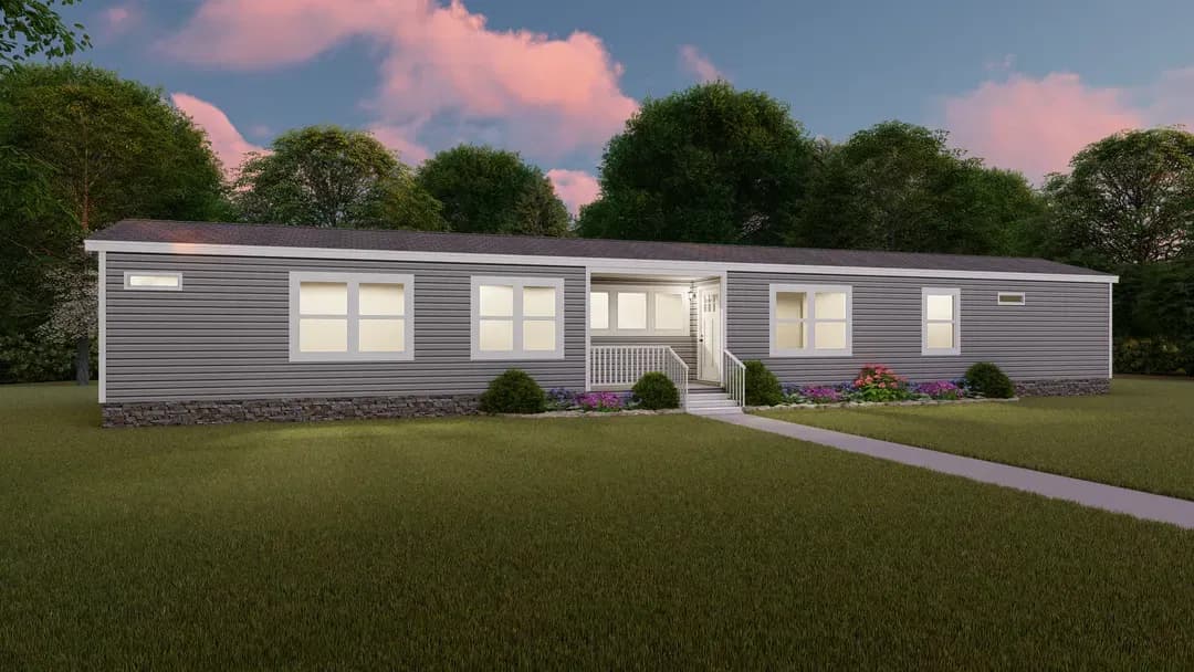 The ranch house elevation and exterior home features