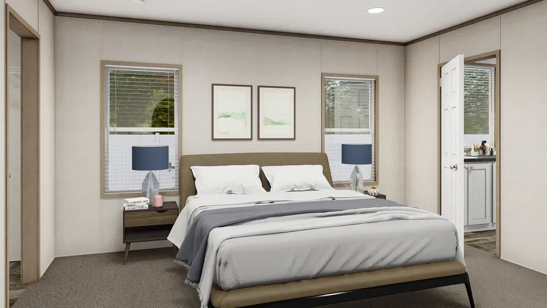 The southern farmhouse 2 bedroom home features