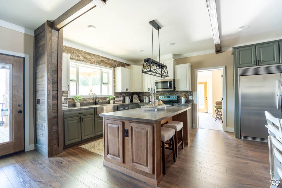 The barndominium 2 kitchen home features