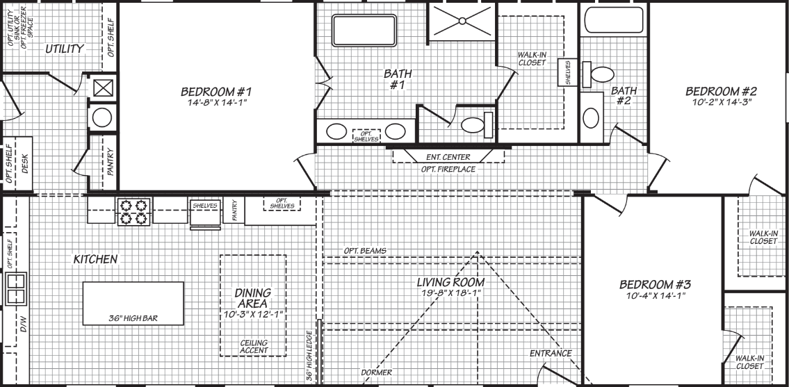 The clover (30603f) floor plan home features