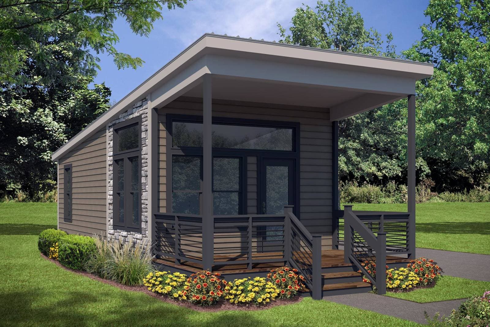 Park model aph-522 hero, elevation, and exterior home features