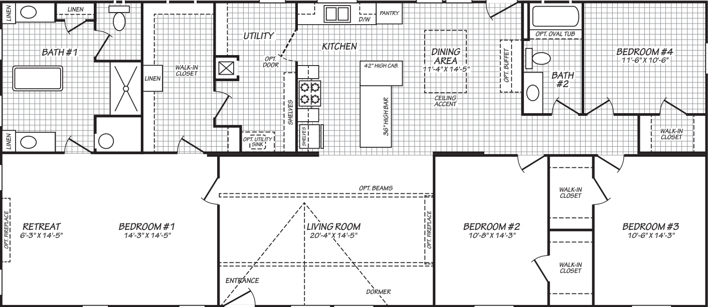 The shoshone (30684e) floor plan home features