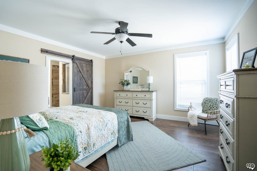 The barndominium 2 bedroom home features